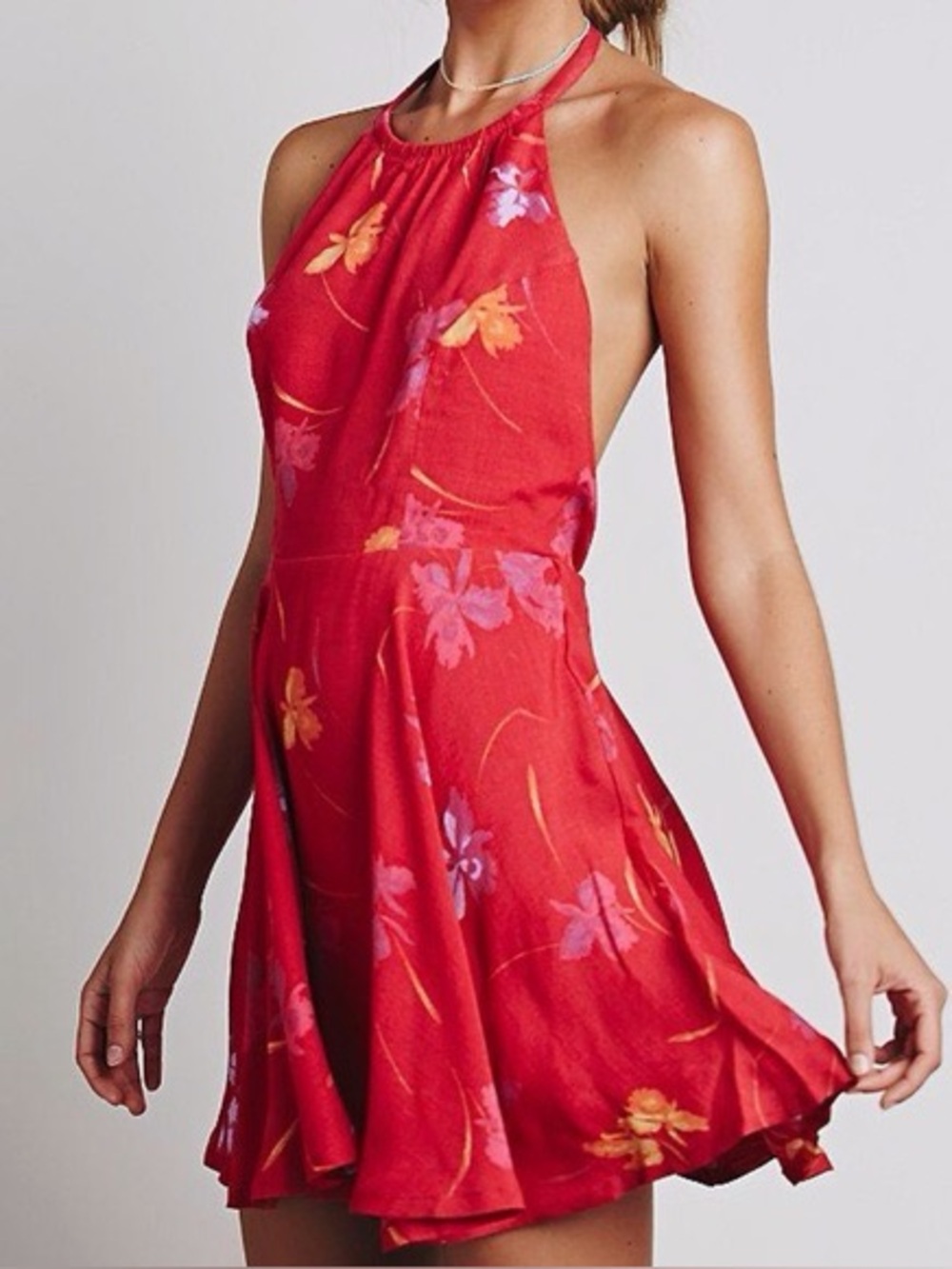 FREE PEOPLE Like A Flirt Backless Halter Floral Dress Size 6 Small Butterflies